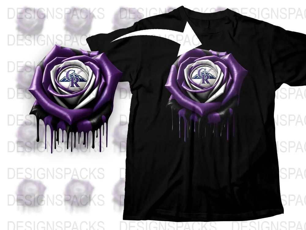 Gothic Purple Rose T-Shirt, Dripping Paint Floral Design, Unisex Black Tee, Trendy Fashion Top, Unique Artistic Gift