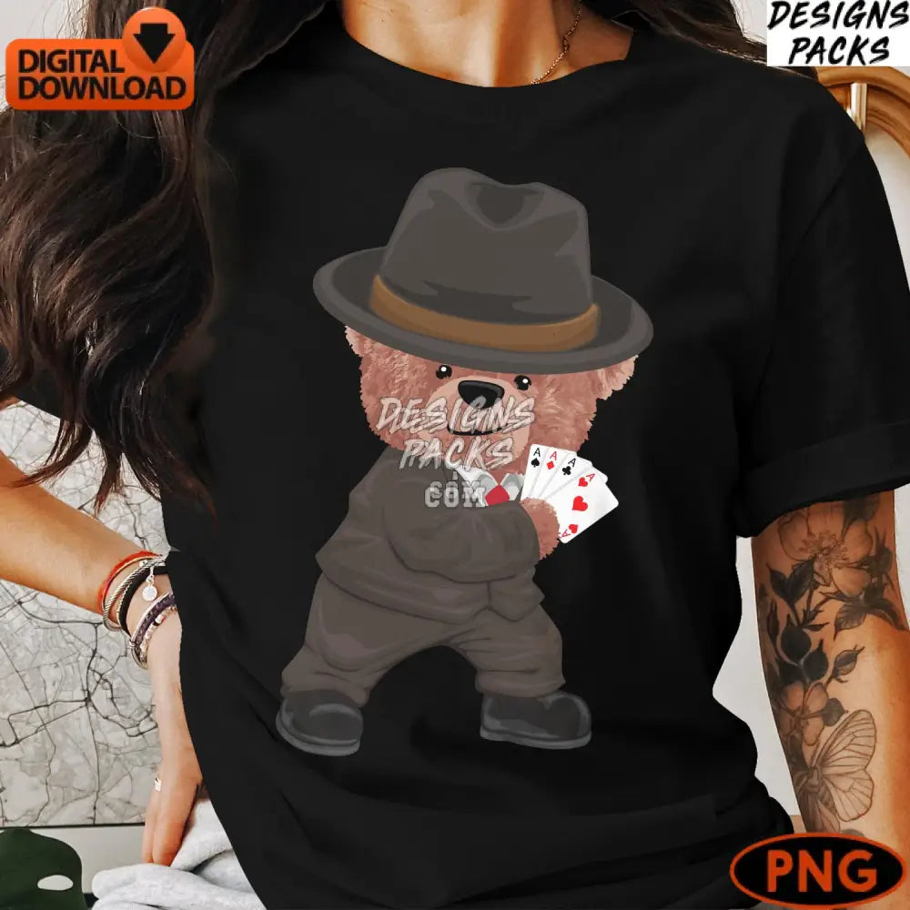 Detective Bear Digital Art Cute Animal In Suit Instant Download Kid’s Printable Png