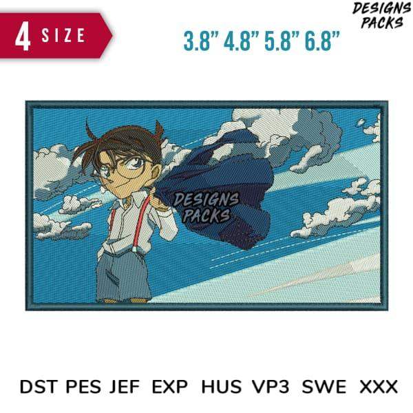 Embroidery design of anime character with clouds, available in multiple sizes and formats