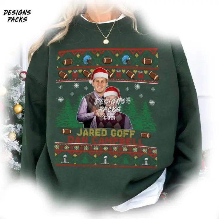 Detroit Football Christmas Jared Goff Dan Campbell Ugly Png Design