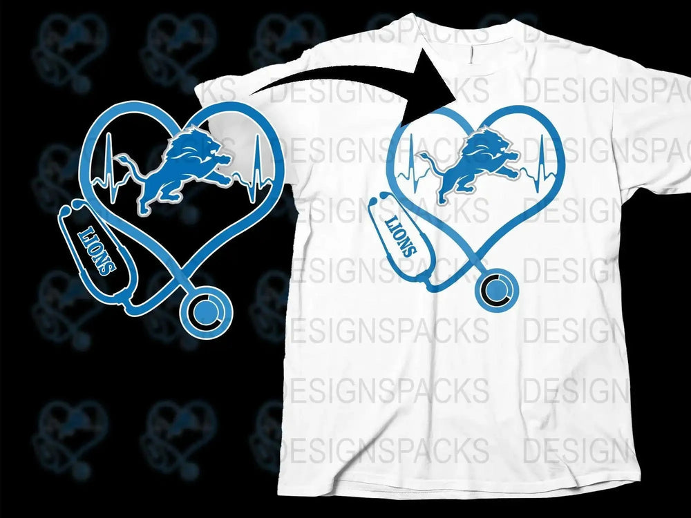 Detroit Lions Heartbeat Stethoscope T-Shirt, NFL Team Fan Gear, Sports-Themed Casual Wear