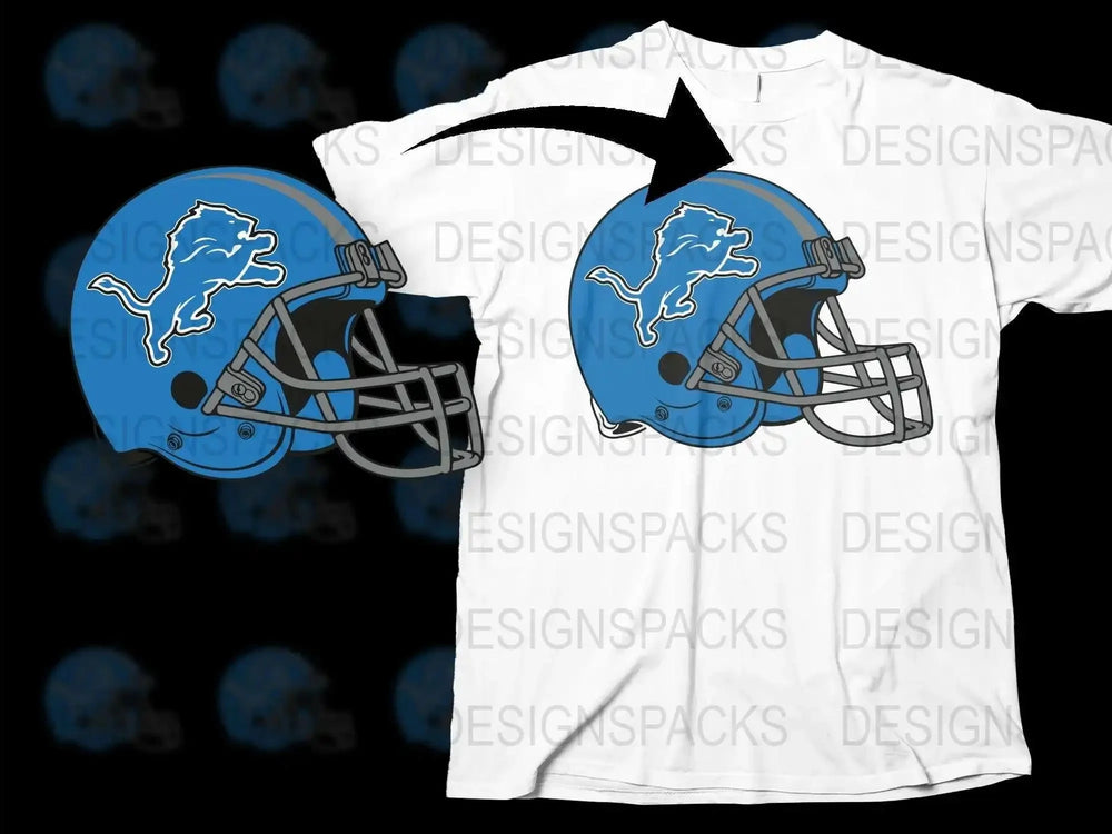 Detroit Lions Inspired Football Helmet Graphic T-Shirt, Sports Fan Gift, Casual Streetwear, Unisex Adult Clothing, Trendy Tee Design