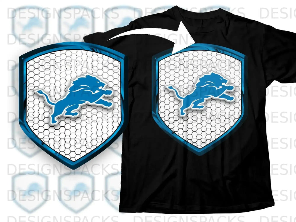 Blue Lion Hexagon Shield Graphic Design Shirt