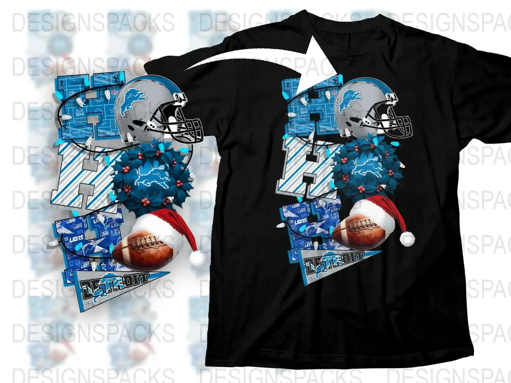 Men's Christmas Football T-Shirt, Detroit Fan Holiday Tee, Festive Sports Apparel, Unique Gift Idea