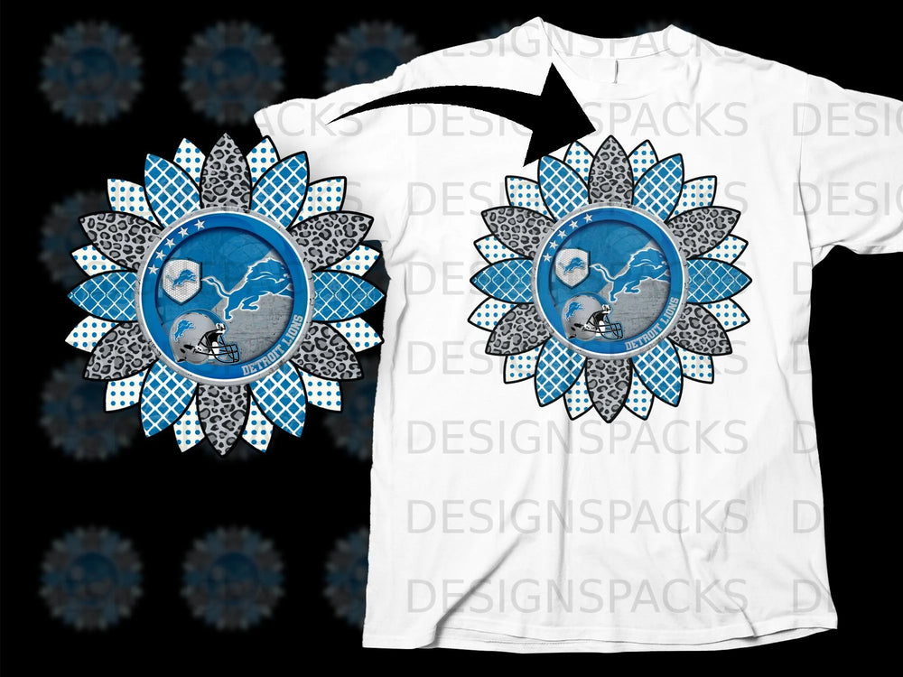 Detroit Lions sunflower design with team logo and football helmet.