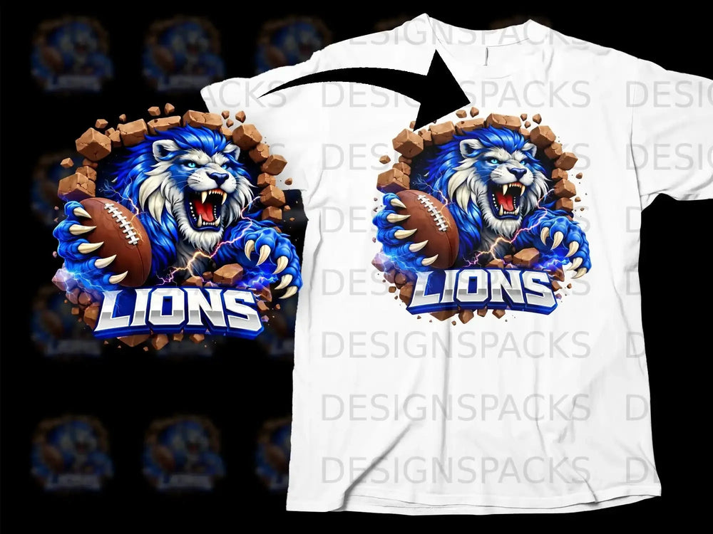 Fierce Blue Lion with Football Graphic T-shirt