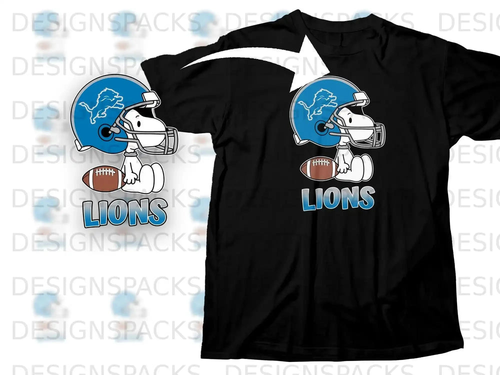 Snoopy Lions Football Helmet Black T-Shirt product type