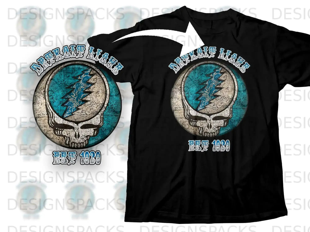Detroit Lions EST 1920 Skull Graphic T-shirt