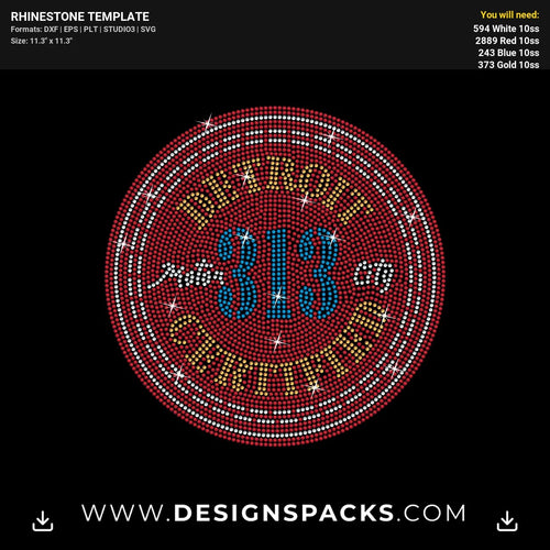 Detroit Motor City 313 Certified Rhinestone Digital Template