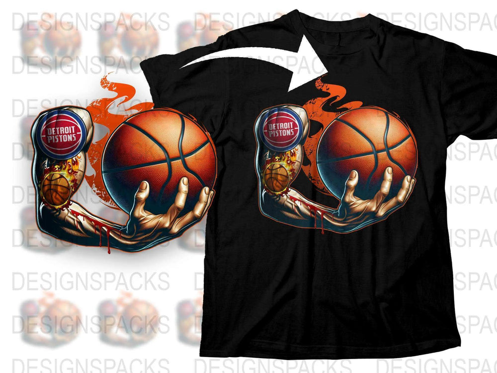 Detroit Pistons Basketball T-Shirt, Fiery Artistic Design, Men's Sports Apparel, NBA Fan Gear