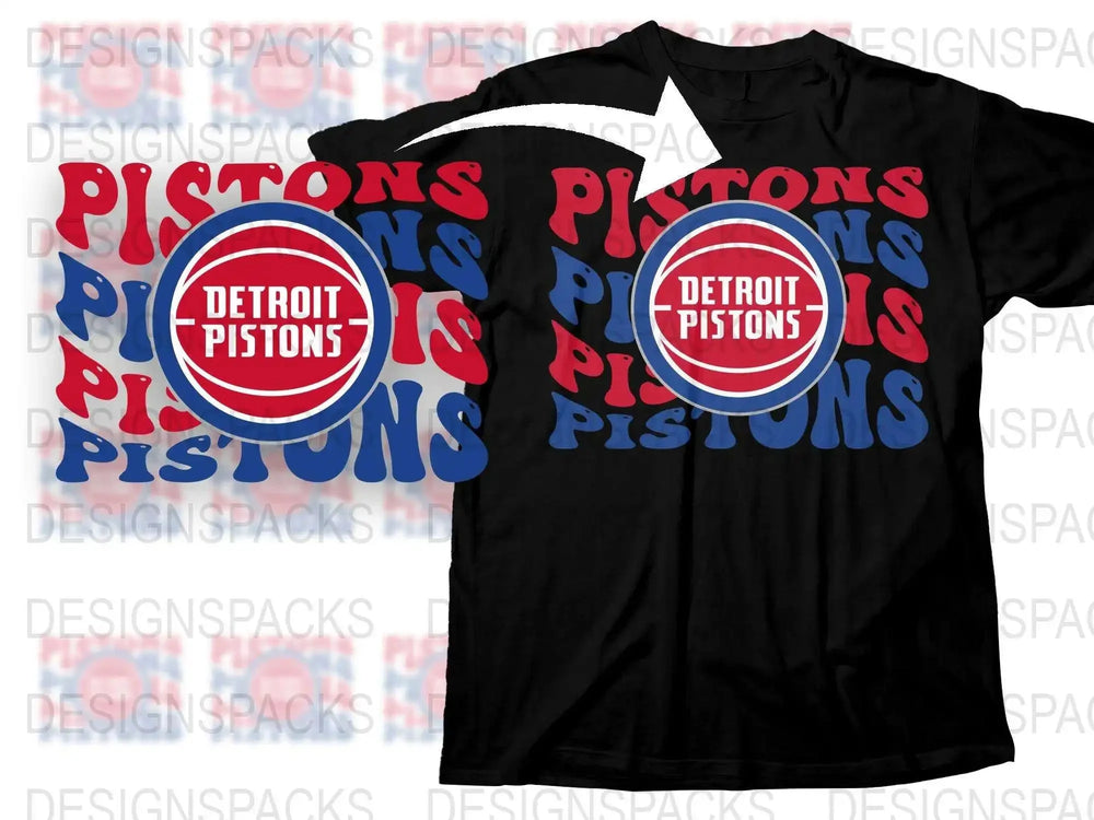 Detroit Pistons T-Shirt, NBA Team Graphic Tee, Vintage Sports Logo Apparel, Unisex Black Cotton Shirt