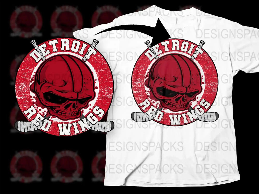 Detroit Red Wings Skull Graphic Ice Hockey Png Digital Download
