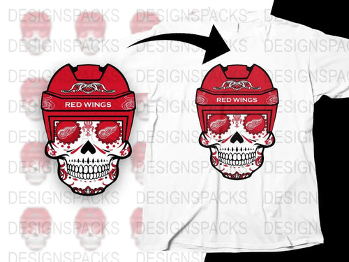 Detroit Red Wings Sugar Skull Hockey Fan Png Digital Download