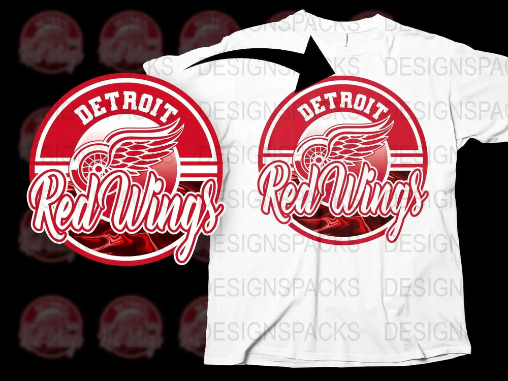 Detroit Red Wings Winged Wheel Hockey Logo Png Digital Download