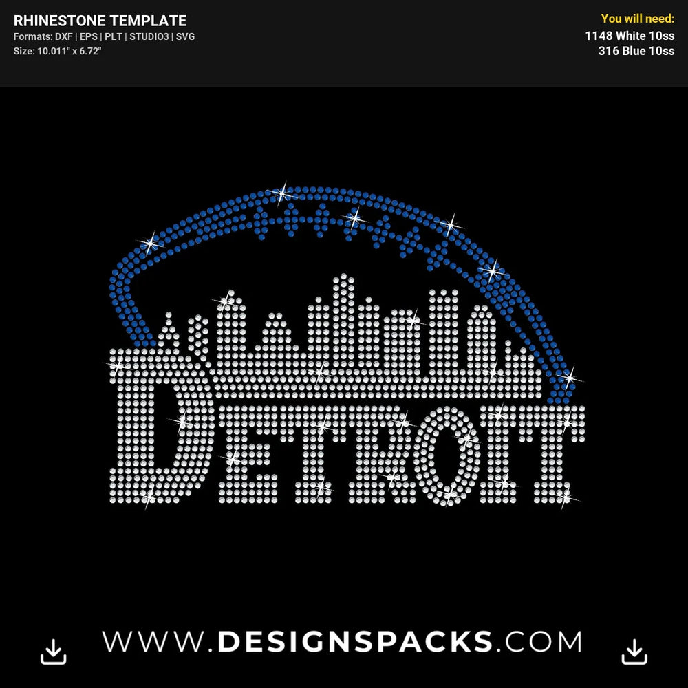 Detroit Skyline City Rhinestone Digital Template