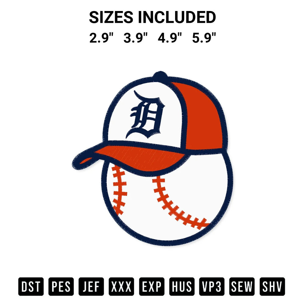 Detroit Tigers Baseball Cap Embroidery Design