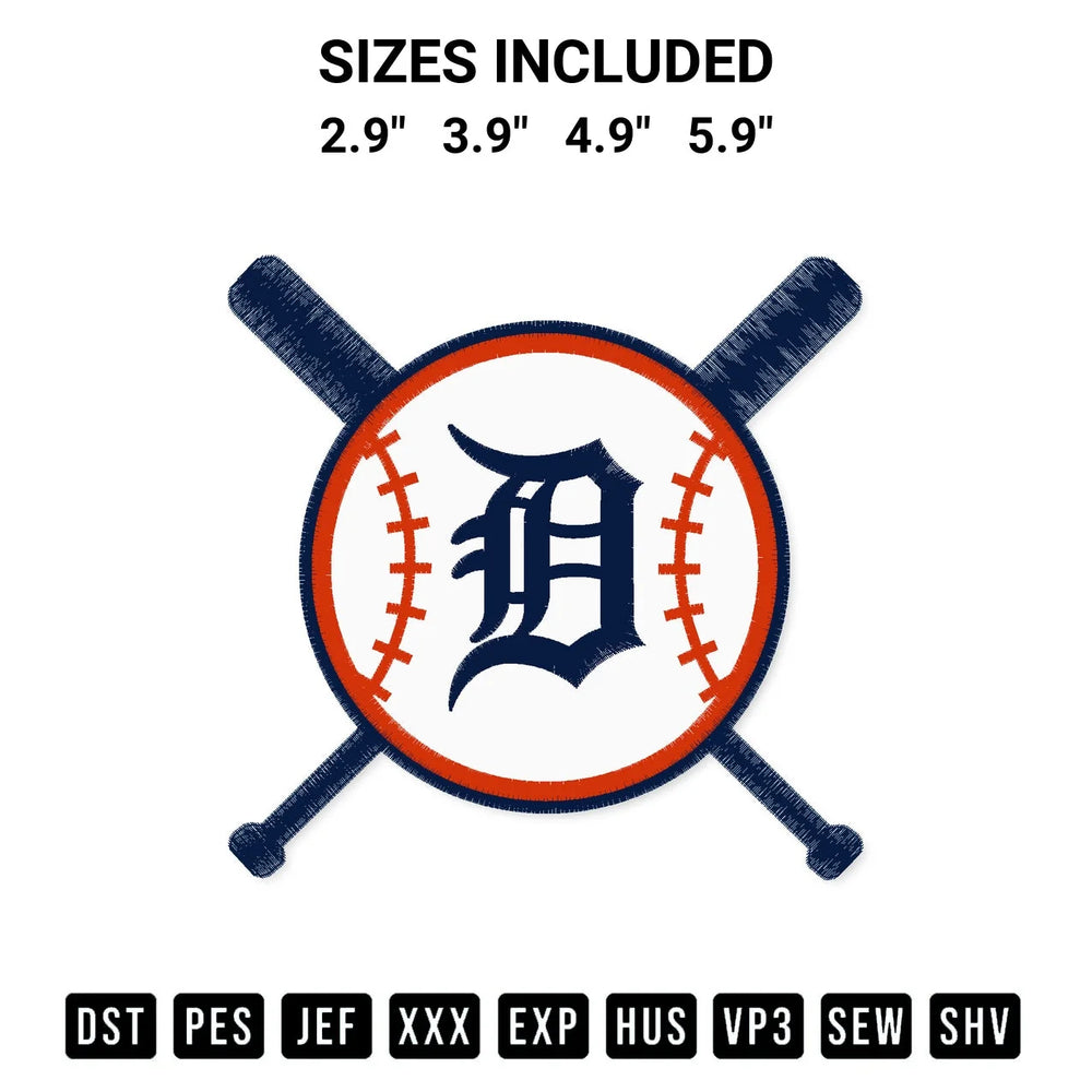 Detroit Tigers Crossed Bats Embroidery Design