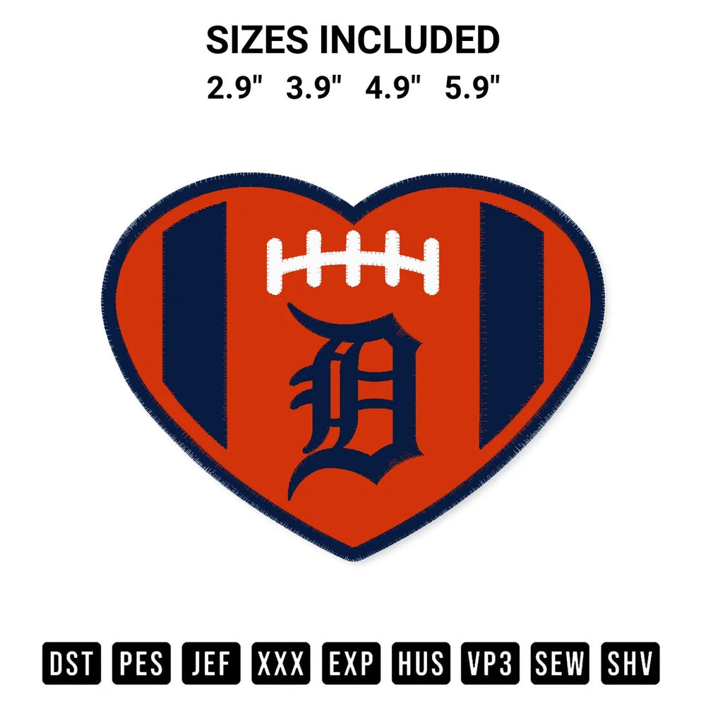 Detroit Tigers Heart Logo Embroidery Design