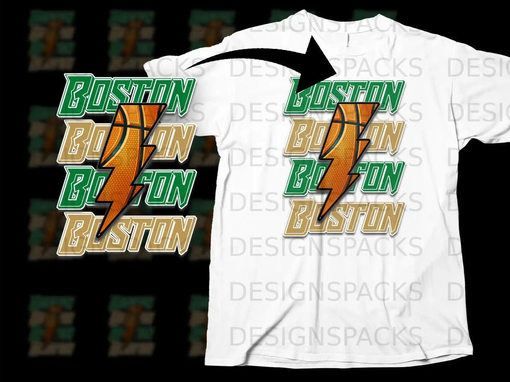Boston Basketball Themed Graphic on White Shirt