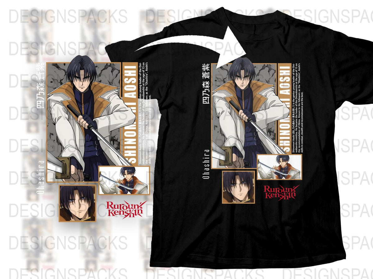Rurouni Kenshin Anime T-Shirt, Samurai X Himura Kenshin Graphic Tee, Vintage Manga Shirt, Unisex Cotton Black T-Shirt
