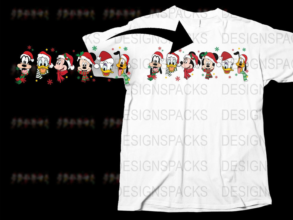 Disney Christmas T-Shirt, Mickey Friends Holiday Tee, Festive Family Matching Shirts, Cartoon Character White Top