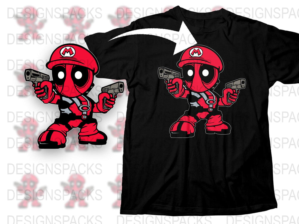 Dual Pistol Red Game Character T-Shirt, Unisex Cartoon Parody Tee, Geek Gaming Apparel, Fan Art Clothing
