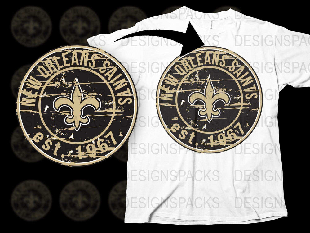 New Orleans Saints Vintage Logo T-Shirt, Classic Black and Gold Tee, Established 1967 Design, Unisex Football Fan Apparel