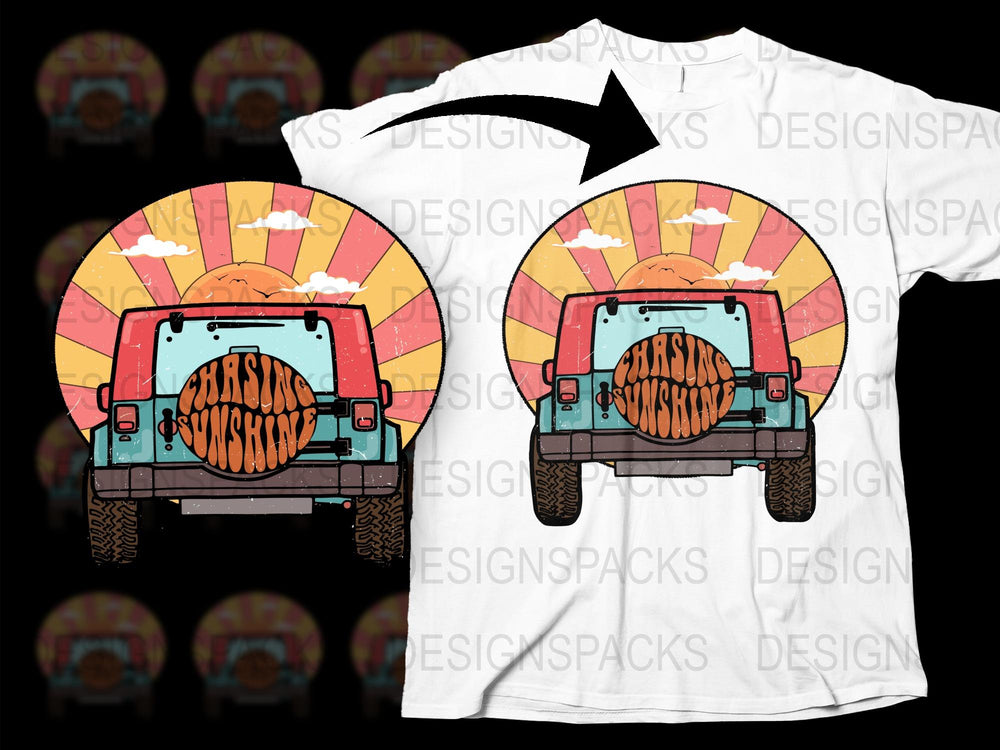 Vintage Sunset Jeep Graphic T-Shirt, Off-Road Adventure Tee, Retro Style Summer Top, Casual Outdoors Apparel for Jeep Lovers