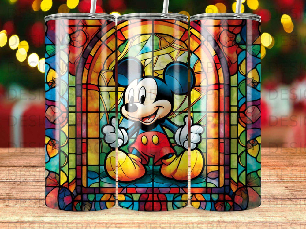 Mickey Mouse in stained glass window design on a tumbler.