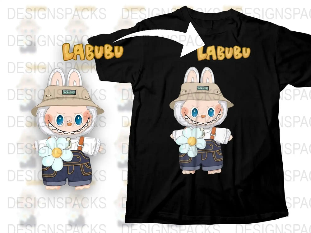 Labubu Farmer Bunny Graphic T-Shirt, Cute Cartoon Rabbit Tee, Unisex Casual Printed Shirt for All Ages