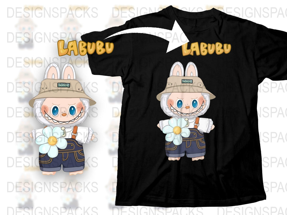 Labubu Farmer Bunny Graphic T-Shirt, Cute Cartoon Rabbit Tee, Unisex Casual Printed Shirt for All Ages