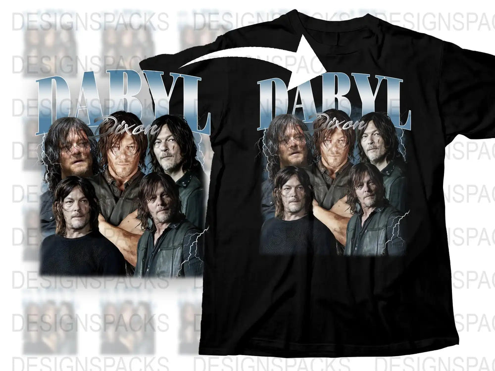 Daryl Dixon Fan T-Shirt, The Walking Dead Inspired Black Tee, Multiple Portraits Design, Unisex Graphic Shirt