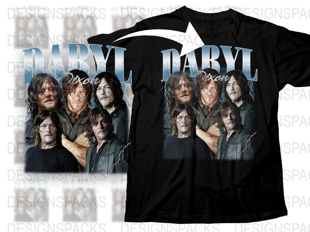 Daryl Dixon Fan T-Shirt, The Walking Dead Inspired Black Tee, Multiple Portraits Design, Unisex Graphic Shirt