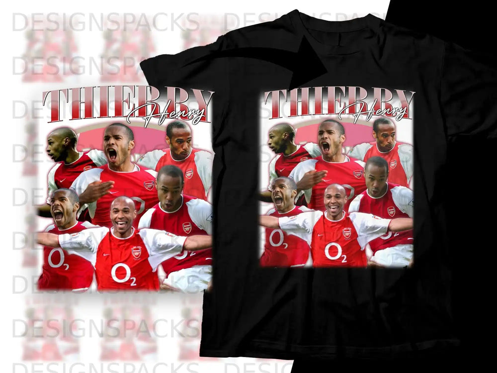 T-shirt featuring Thierry Henry and Arsenal players in team photo.