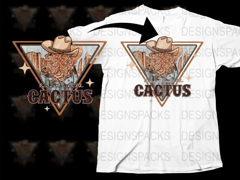 Western Cactus Graphic T-Shirt, Cowboy Hat and Boots, Unique Desert Print Tee, Vintage Style Casual Wear