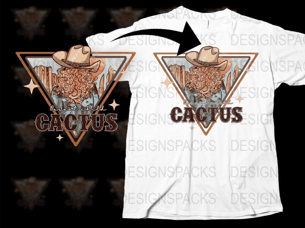 Western Cactus Graphic T-Shirt, Cowboy Hat and Boots, Unique Desert Print Tee, Vintage Style Casual Wear