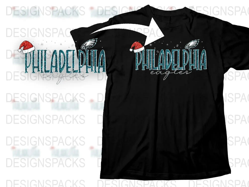Philadelphia Eagles Santa Hat Christmas T-Shirt, Festive Holiday Fan Apparel, Sports Team Graphic Tee