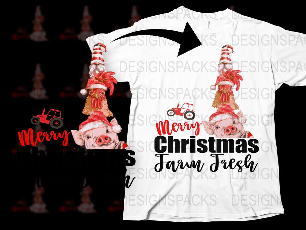 Farm Fresh Merry Christmas T-Shirt, Cute Pig and Truck Holiday Tee, Festive Winter Apparel, Unique Christmas Gift Idea