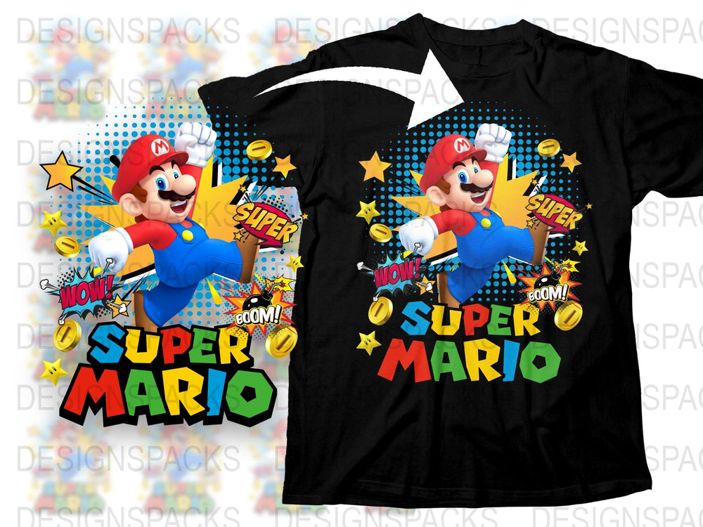 Super Mario Graphic T-Shirt, Colorful Retro Game Design, Men's Fashion Tee, Vintage Style Pop Art Shirt