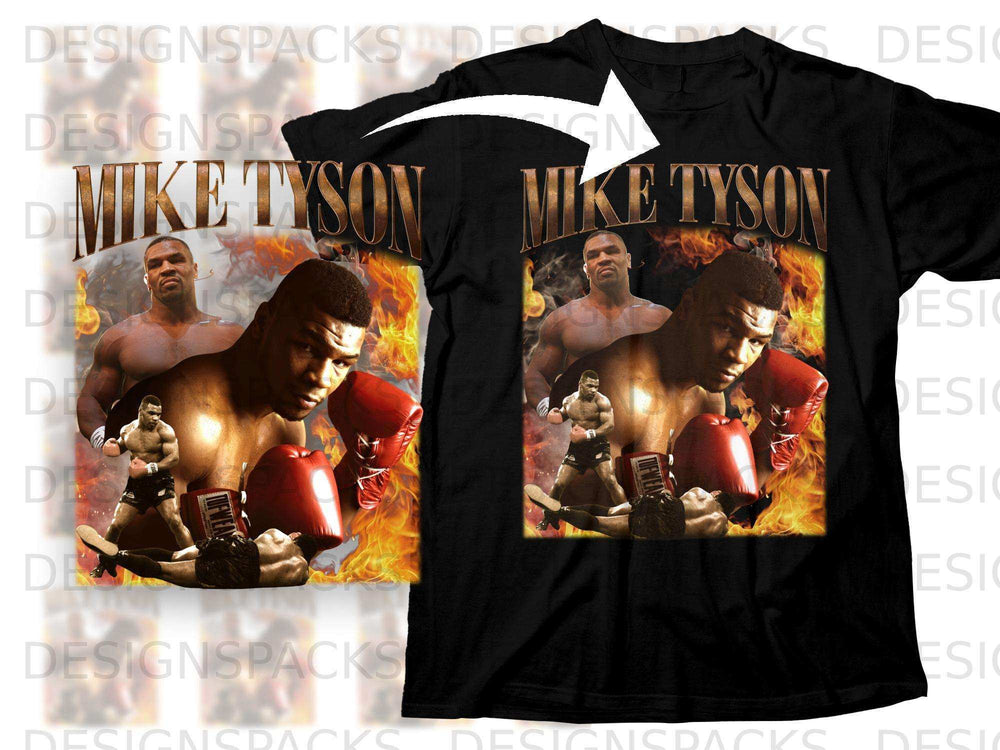Mike Tyson boxing graphic t-shirt with flames and boxing gloves.