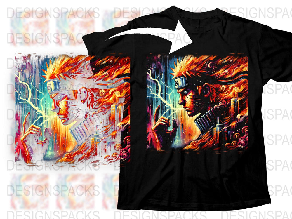 Anime-Inspired Graphic T-Shirt, Colorful Ninja Battle Design, Vibrant Manga Art Tee, Unisex Casual Fashion Shirt