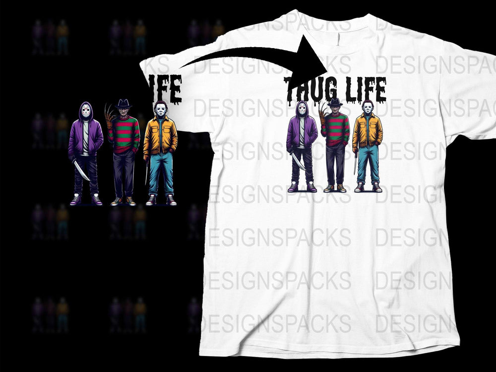 Thug Life Cartoon Characters T-Shirt, Colorful Urban Street Style Tee, Unisex Fashion Top, Trendy Casual Wear