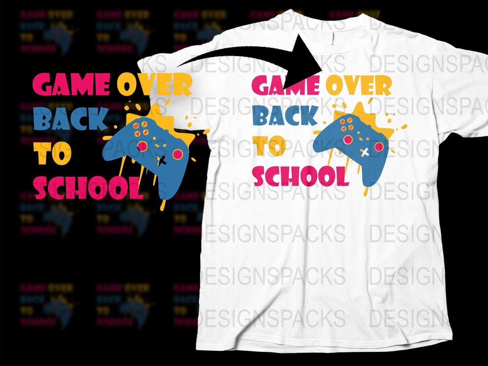 Game Over Back to School T-Shirt, Colorful Joystick Graphic Tee, Unisex Kids' Clothing, Bright Design School Tee