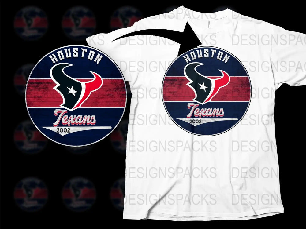 Houston Texans T-Shirt 2002 Logo, White Sports Tee, Vintage Football Graphic, Patriotic Design, Texas Team, Fan Apparel
