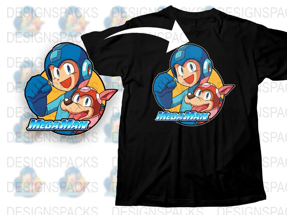 Mega Man and Rush Graphic T-Shirt, Classic Video Game Character Tee, Retro Gaming Shirt, Gift for Gamers