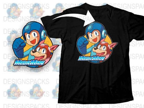 Mega Man and Rush Graphic T-Shirt, Classic Video Game Character Tee, Retro Gaming Shirt, Gift for Gamers