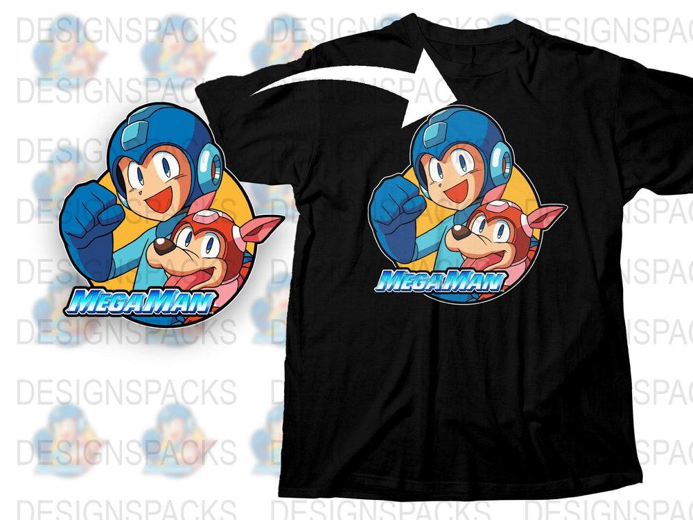 Mega Man and Rush Graphic T-Shirt, Classic Video Game Character Tee, Retro Gaming Shirt, Gift for Gamers