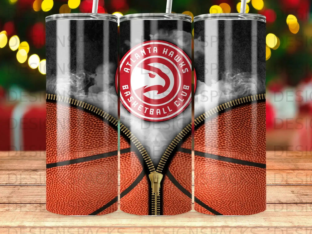 Atlanta Hawks basketball tumbler with zipper detail and team logo.
