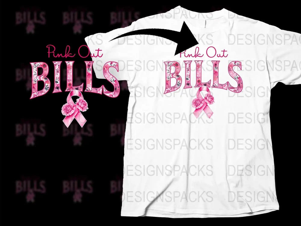 Pink Out Bills T-Shirt, Breast Cancer Awareness, Ribbon Graphic Tee, Sports Fan Apparel