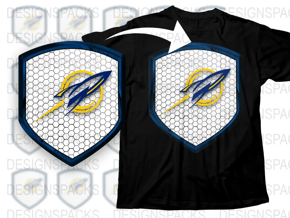 Tampa Bay Lightning Inspired T-Shirt, Hexagon Pattern, Sports Fan Apparel, Black Tee, Unisex Clothing, Gift Idea
